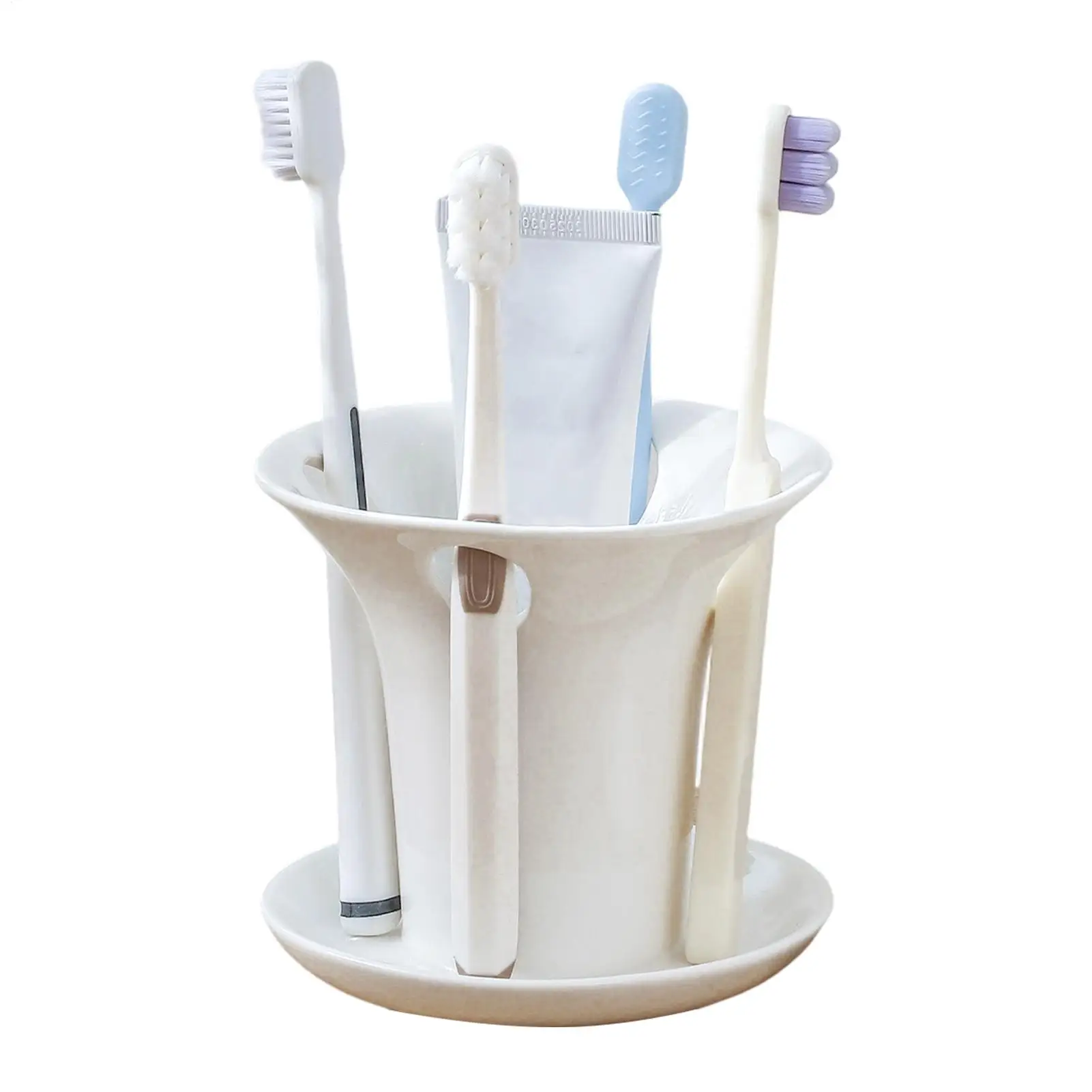 

Toothbrush Holder Stand With Slots Draining Base Ceramic Stable Toothbrush Organizer Stand For Comb Razor Toothpaste Pen Office