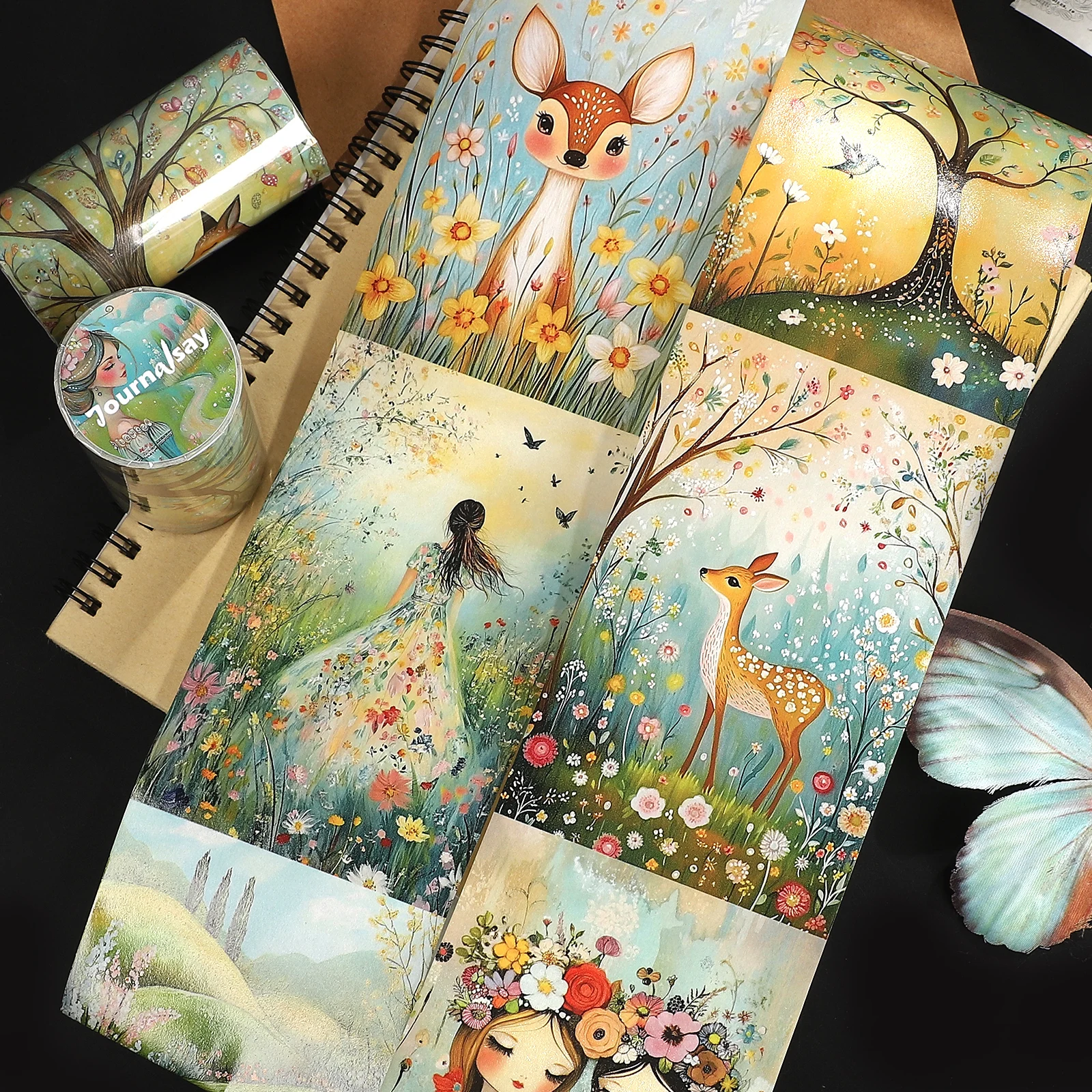 80mm*212cm Vintage Girl Flower Tree Pastoral Landscape Washi Tape Creative DIY Journal Material Collage Scrapbooking Stationery