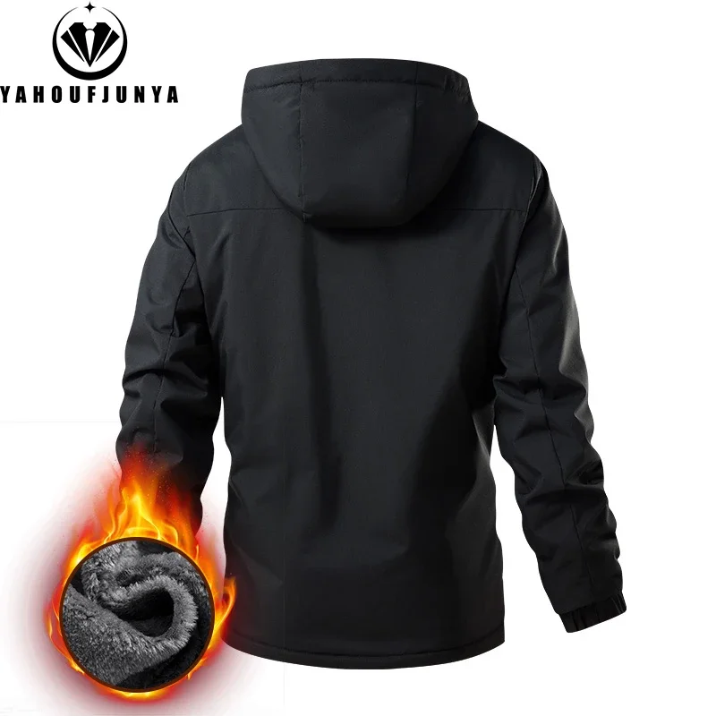 2025 New Spring Men Outdoor Hooded Windbreak Fleece Jacket Coats Men Autumn Warm Outwear Casual Fashion Solid Jacket Male Tops - Image 3