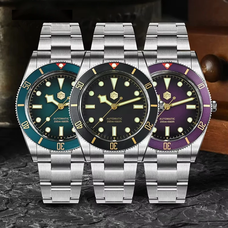 San Martin SN0138 Mechanical Watch New Upgraded ST2130 Movement 37mm BB54 Vintage Men Diver Watch Luminous 200m Waterproof Watch