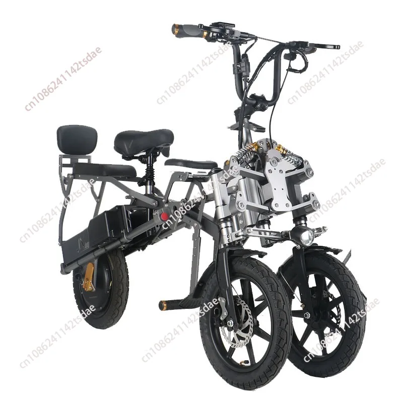 

three-wheeled scooter foldable battery car parent-child tumbler the elderly lithium battery electric bicycle