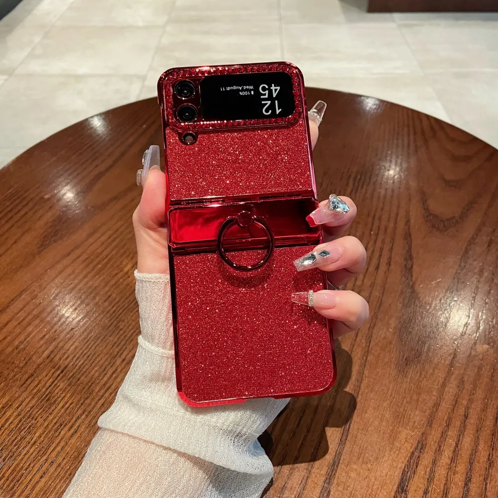For Samsung Galaxy Z Flip 4 3 Case Luxury Electroplated Bling Glitter Ring Folding Hingle Shockproof Hard Back Cover Accessories