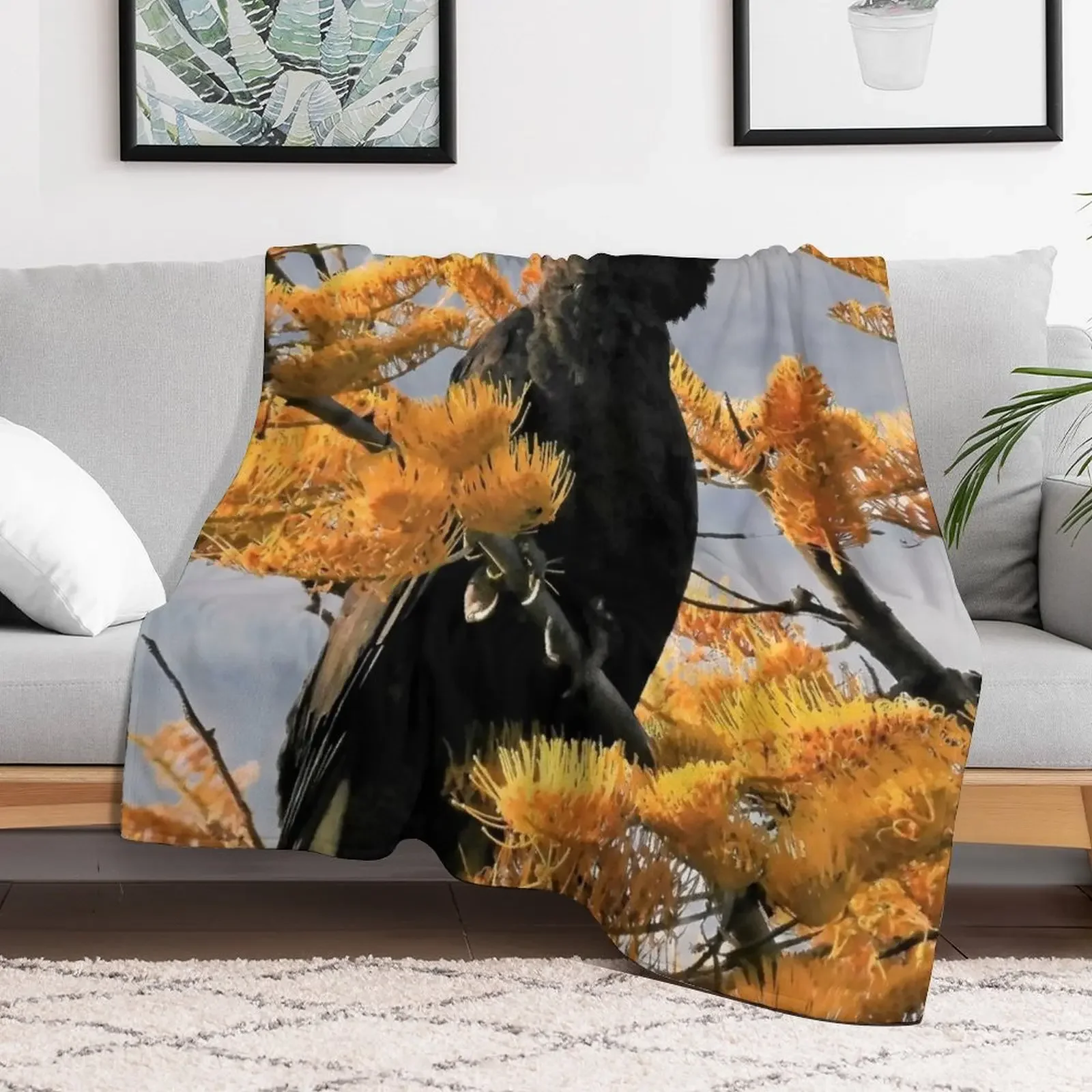 New Yellow Tail Black Cockatoo (4) Throw Blanket Thins Hairy halloween Shaggy Blankets