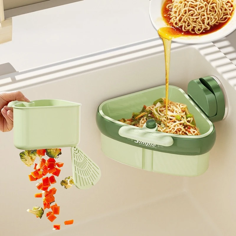 

Suction Cup Sink Corner Rack Drain Basket Household Fruit Washing Filter Basket Kitchen Triangular Sink Strainer for Food Waste