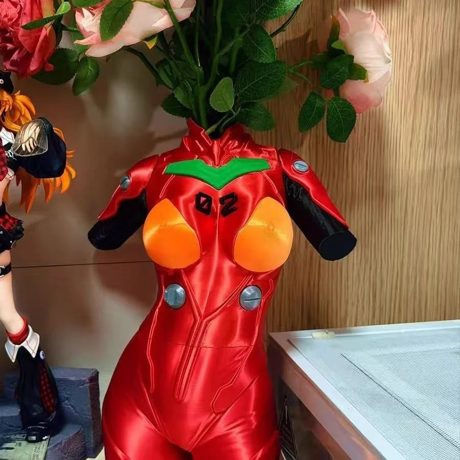 3D Printed Asukad Red Mecha Style Girl Vase evaing Anime Figure Decor Desktop Ornament Home Collectible Gift For Animation Fans