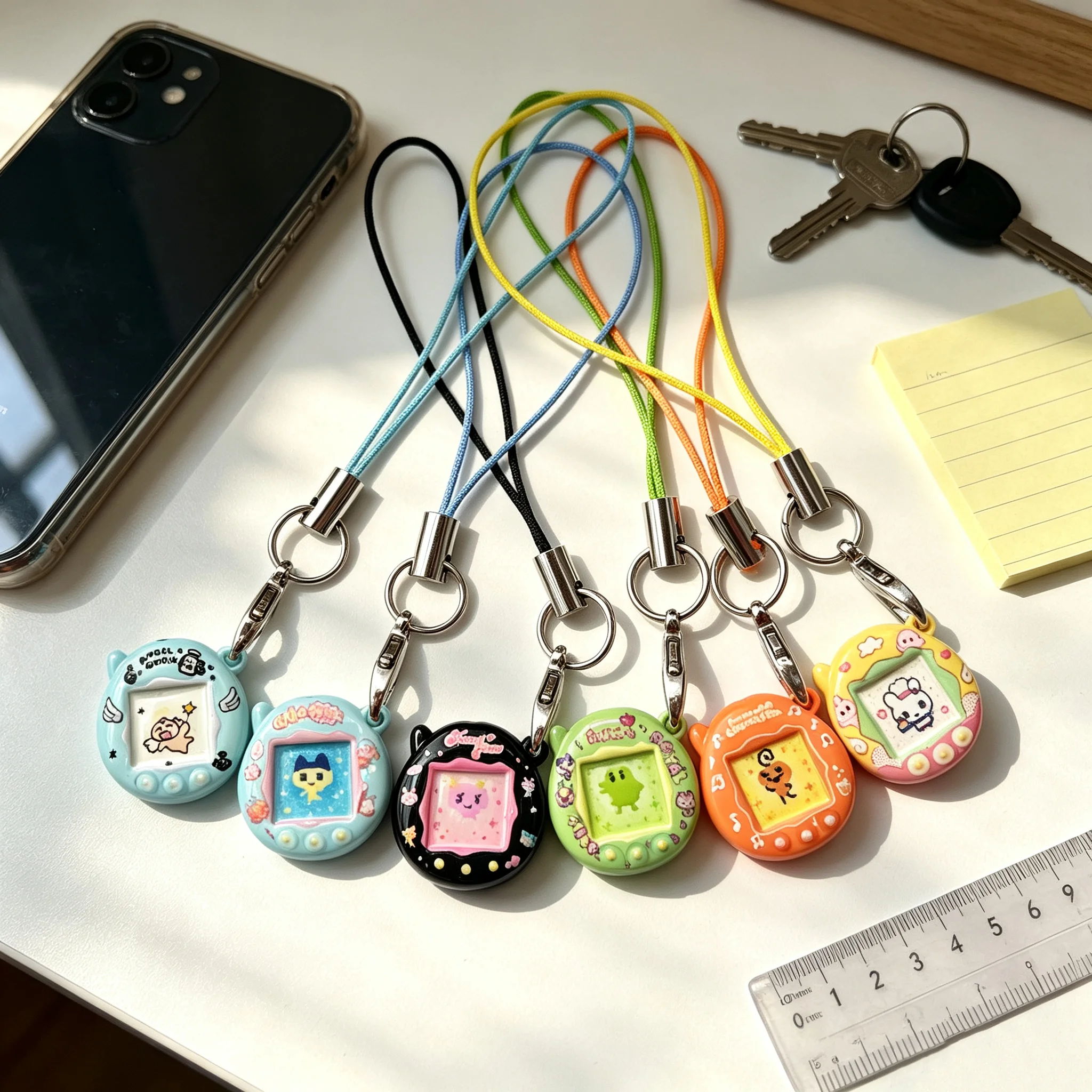 Cute Cartoon Tamagotchi Metal Pendant Anime Cartoon Charm Hand‑Made Mini Pendant Bag Backpack Keychain Jewelry Accessory Gifts