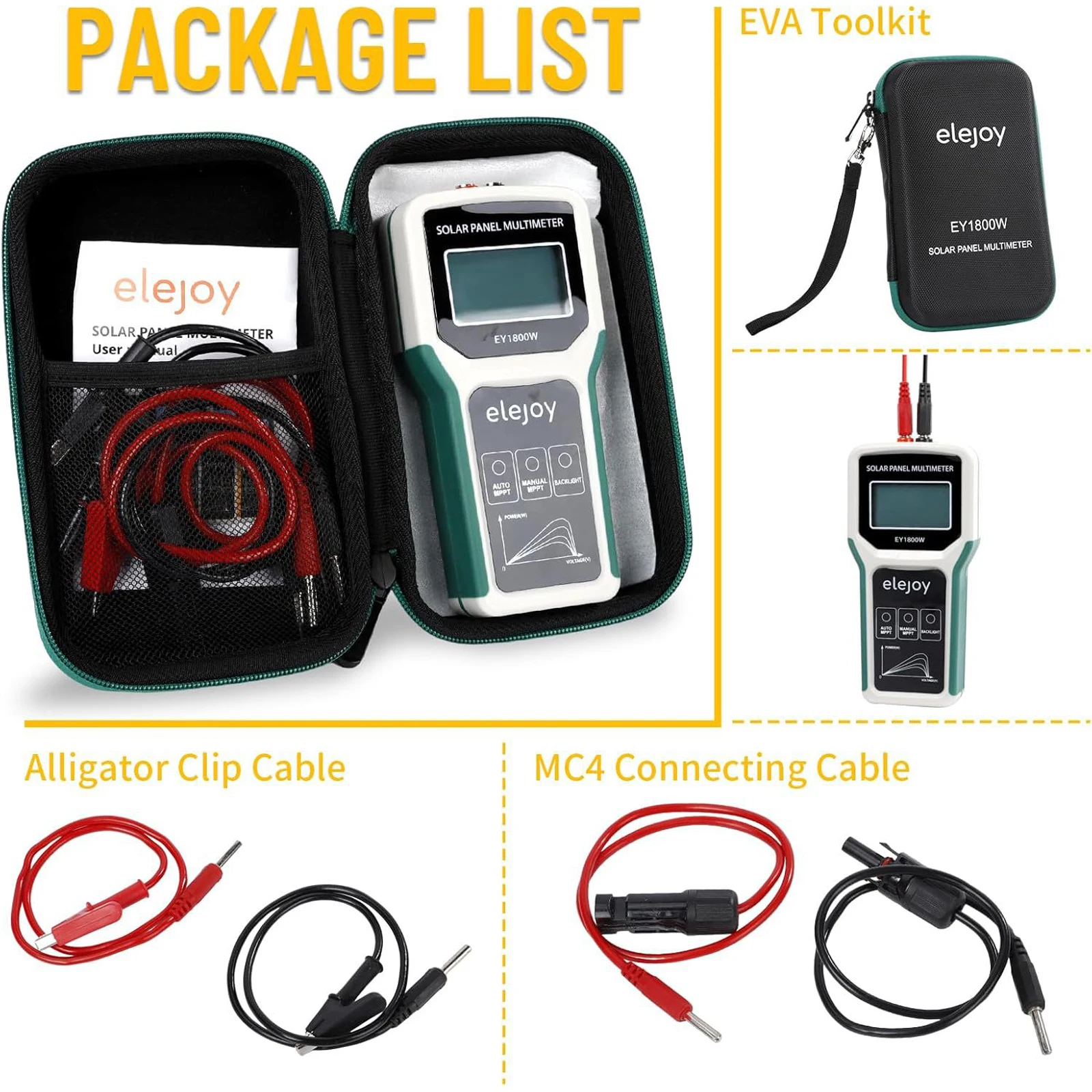 1800W Solar Panel Tester MPPT Photovoltaic Multimeter Watt Meter Portable Tool for Solar PV Panel Data & Troubleshoot Measures