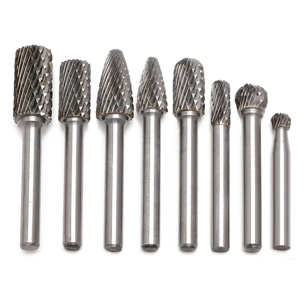 TULX 8pcs/set 1/4 Inch 6mm Tungsten Carbide Burr Bits Rotary Files CNC Engraving Tool Set For Power Tool