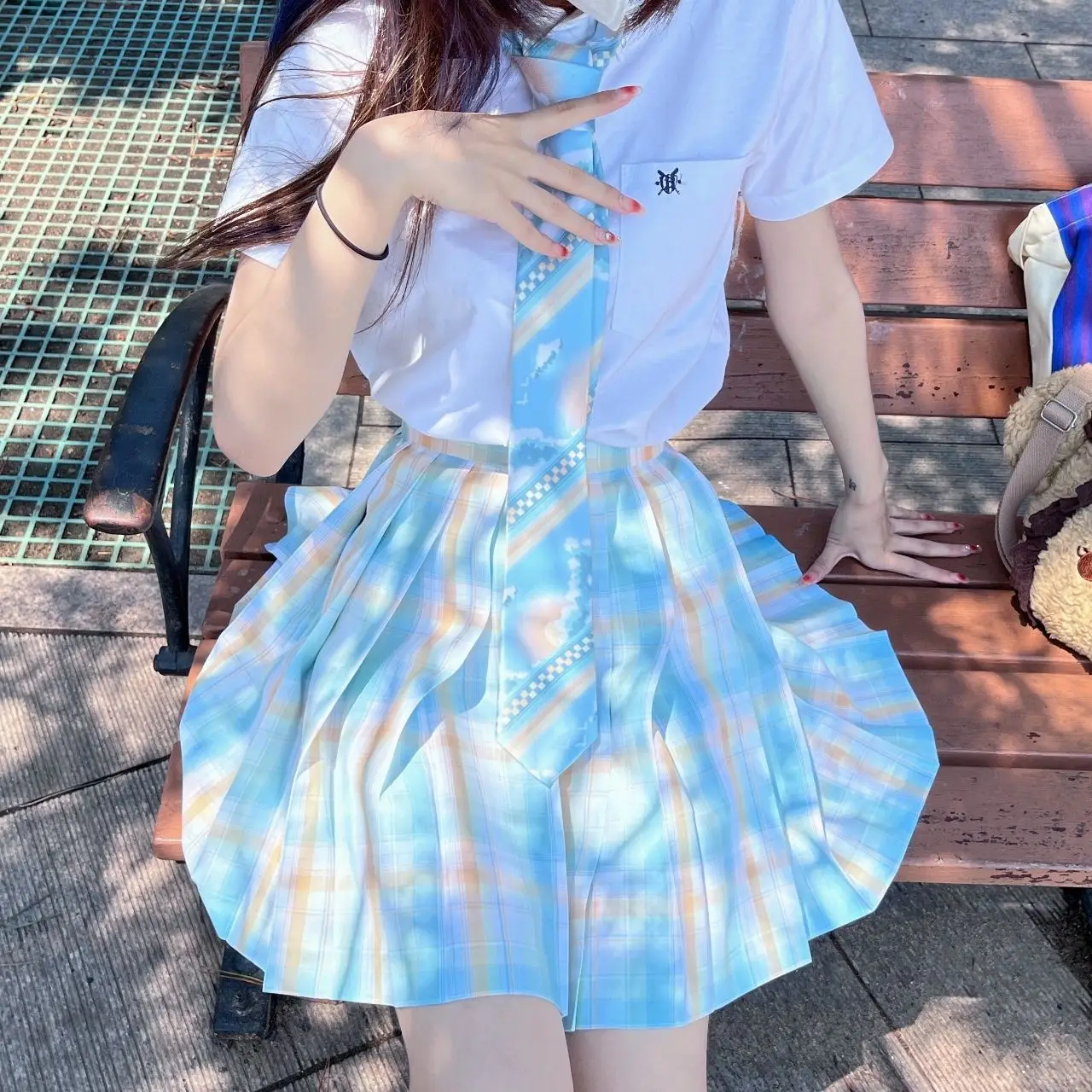Clear Sky Plaid JK School Uniform Skirt, Japanese Fresh Style High Waist Pleated Skirt for Graduation Photo & School Daily Wear
