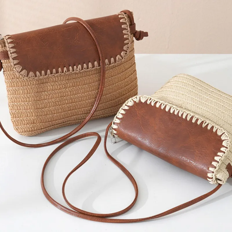 2025 المرأة الفاخرة اليدوية المنسوجة القش المرقعة السرج Crossbody حقائب كتف الصيف حقيبة ساعي الشاطئ الاتجاه حقائب السفر