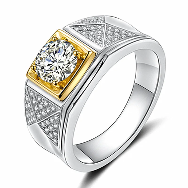 

BR 6.5mm 925 Sterling Silver Two-Tone Elegant Three-Dimensional Business Boss Ring with D VVS1 Moissanite Fine Jewelry