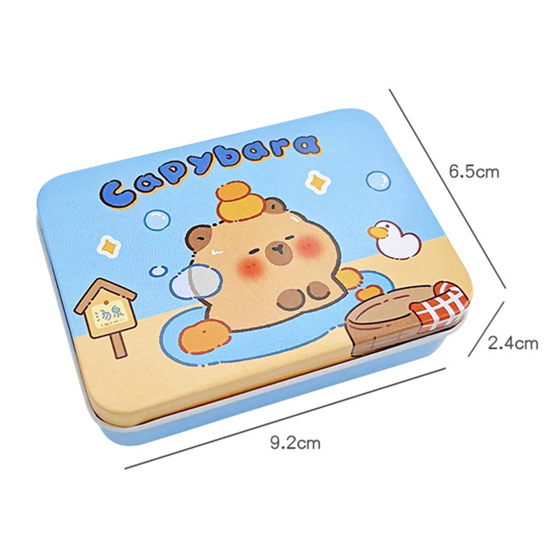 Kawaii Cartoon Capybara Card Storage Iron Box Photo Card Dustproof Box Cute Jewelry Hair Clip Small Box Creative Candy Box