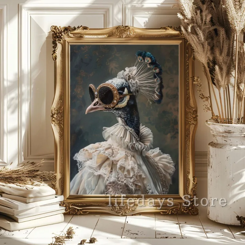 Victorian Animal Portrait Poster Peacock Raccoon Chicken Rabbit Renaissance Royal Dress Animal Canvas Printing Wall Art Decor