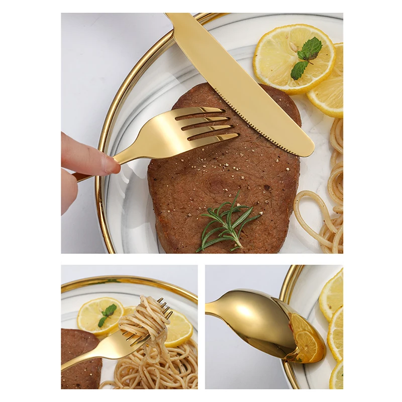 1Pcs Stainless Steel Dinnerware Gold Cutlery Knives Fork Coffee Spoons Dessert Fork Kitchen Dinner Flatware Silverware Tableware