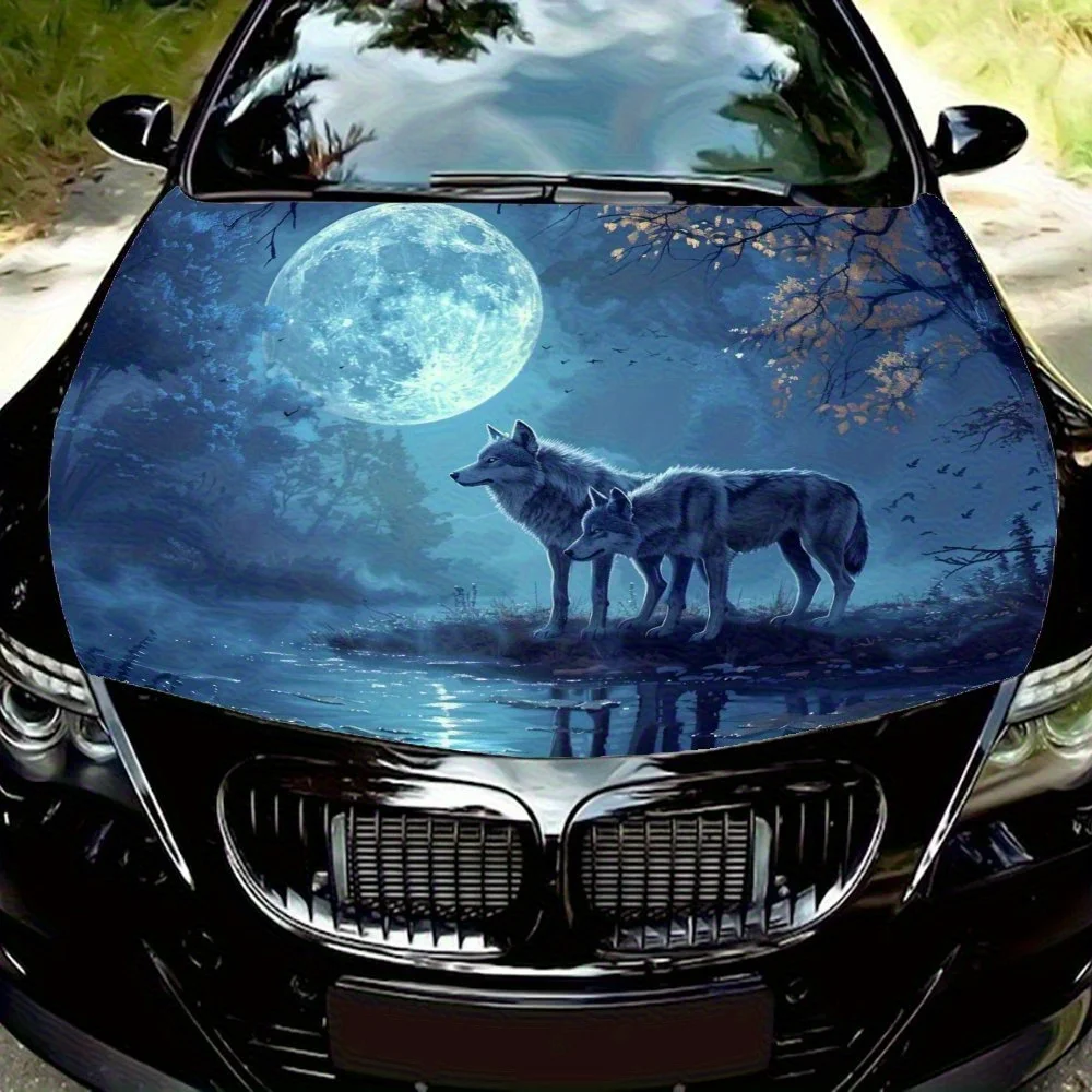 

Наклейка на капот автомобиля Two Wolves Roar At The Moon — художественный самоклеящийся дизайн из ПВХ, подходит для автомобилей и грузовиков, крутая и настоящая