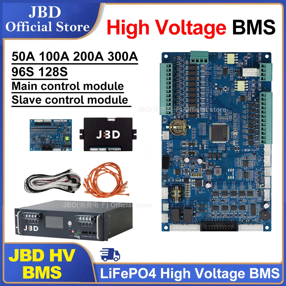 

JBD HV BMS DIY KIT 6S-300S 50A 100A 200A 300A 220V Система управления аккумулятором 96S 128S Главный и ведомый LiFePO4 Высоковольтный BMS
