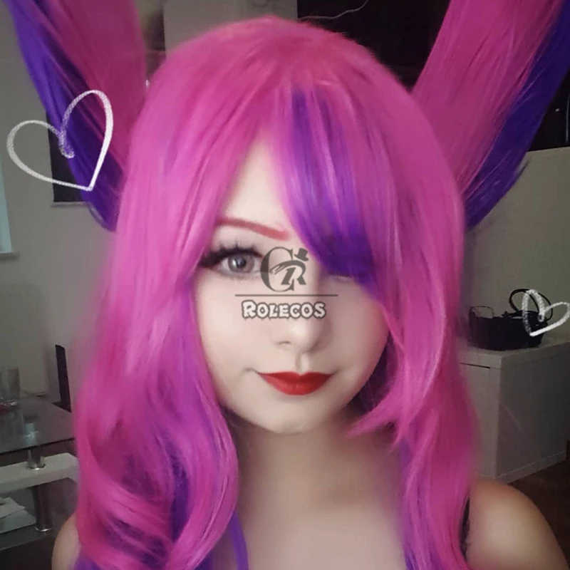 ROLECOS cheveux synthétiques jeu LOL Star gardiens Xayah Cosplay perruques Xayah Halloween 60 cm rose vif mixte violet perruque cheveux synthétiques