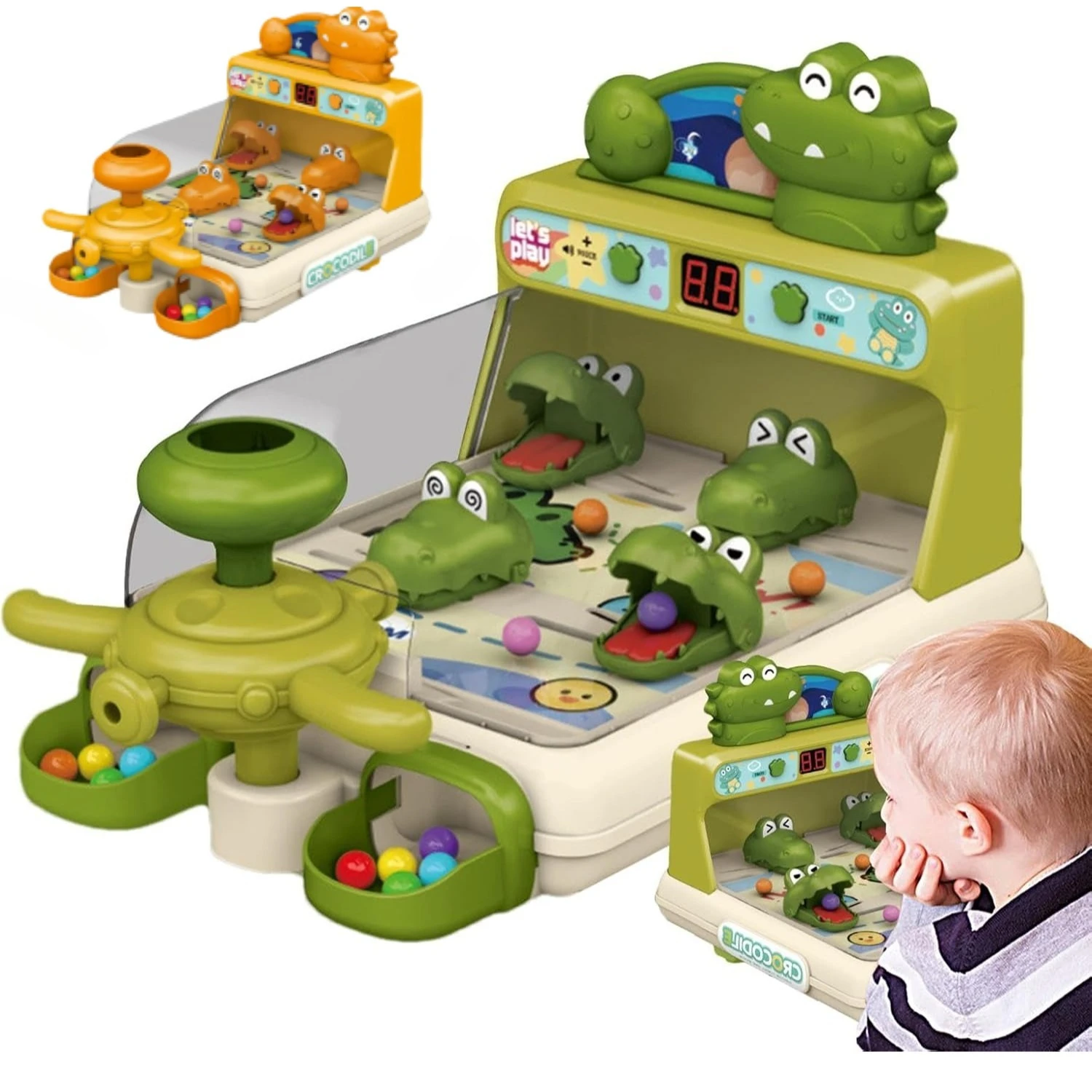 Animal Crocodile Pinball Game Black Interactive Tabletop Arcade Ball Launch Machine for Kids & Adults LED Lights & Sounds Gift