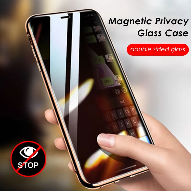 

Double Sided Tempered Glass Case for iPhone 360 Anti Peeping Privacy Metal Magnetic Protection Cover 15 14 Plus 13 12 11 Pro Max