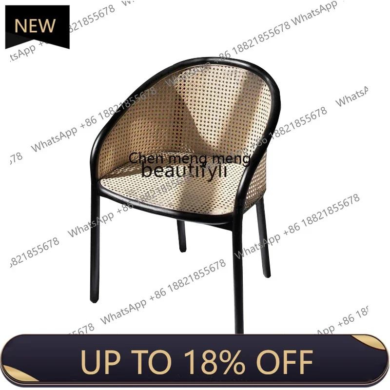 

P178 Rattan Dining Chair with Backrest Small Apartment Designer Wooden Lounge Chair Retro Nordic Restaurant Hotel Desk Chair