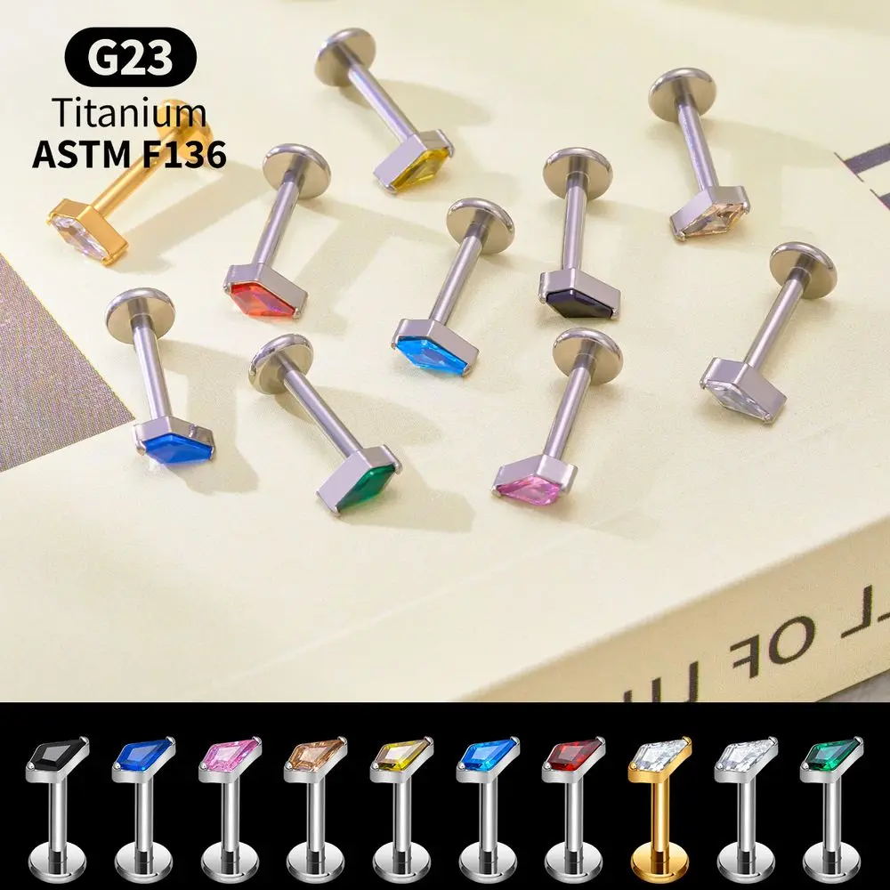 Titanium Kite CZ Internal Thread Labret Stud Set Helix Tragus Septum Conch Vertical Medusa Piercing Earring Body Jewelry