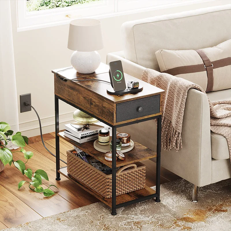 Customized tea table with socket edge tablecloth pull flip structure sofa side storage table