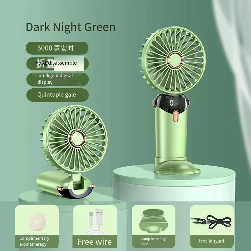 USB Handheld Mini Fan Foldable Portable Neck Hanging Fans  USB Rechargeable5 Speed Fan with Phone Stand and Display Screen