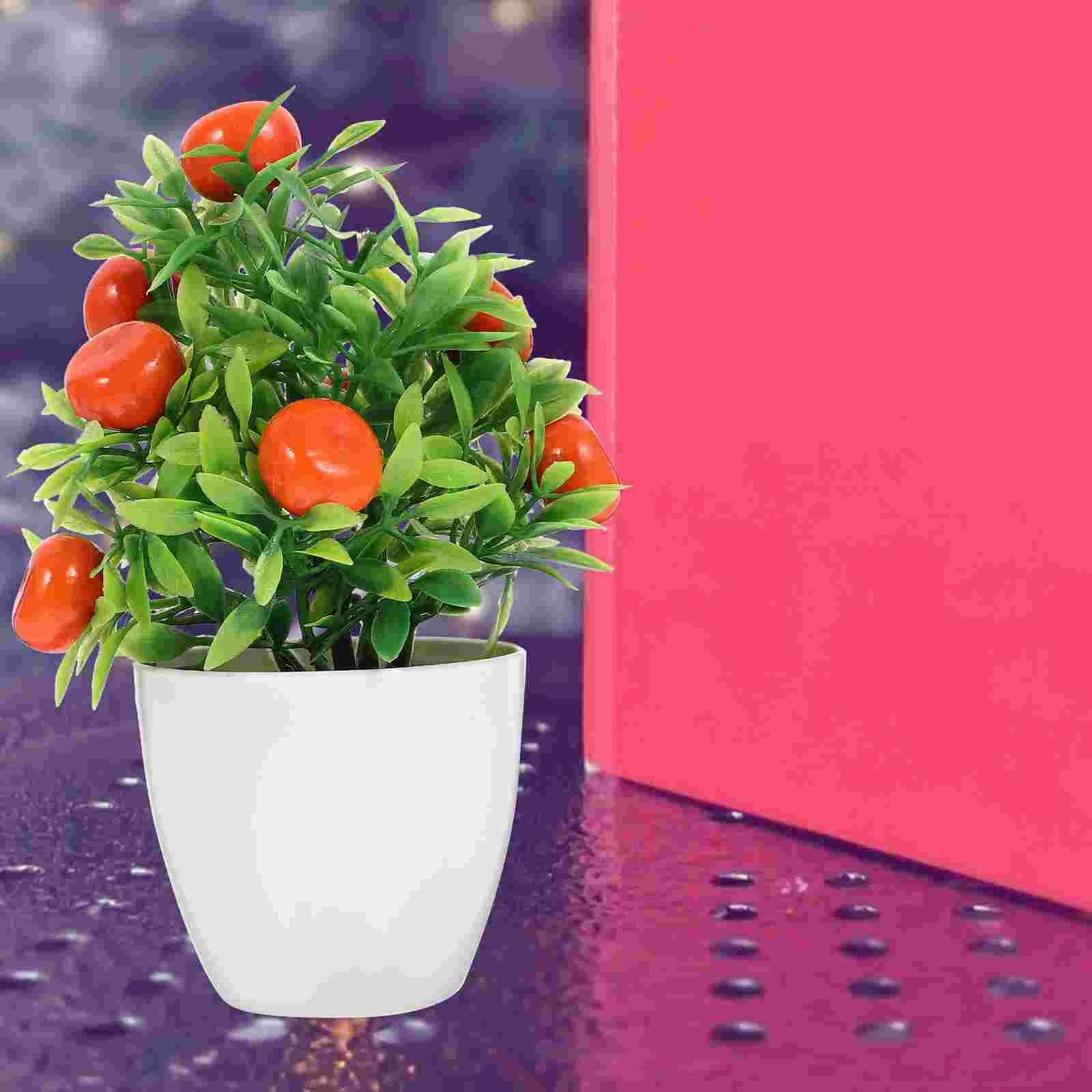 2 Pcs Bonsai Tree Fruit Decorations for Kitchen Artificial Potted with Fake Plastic