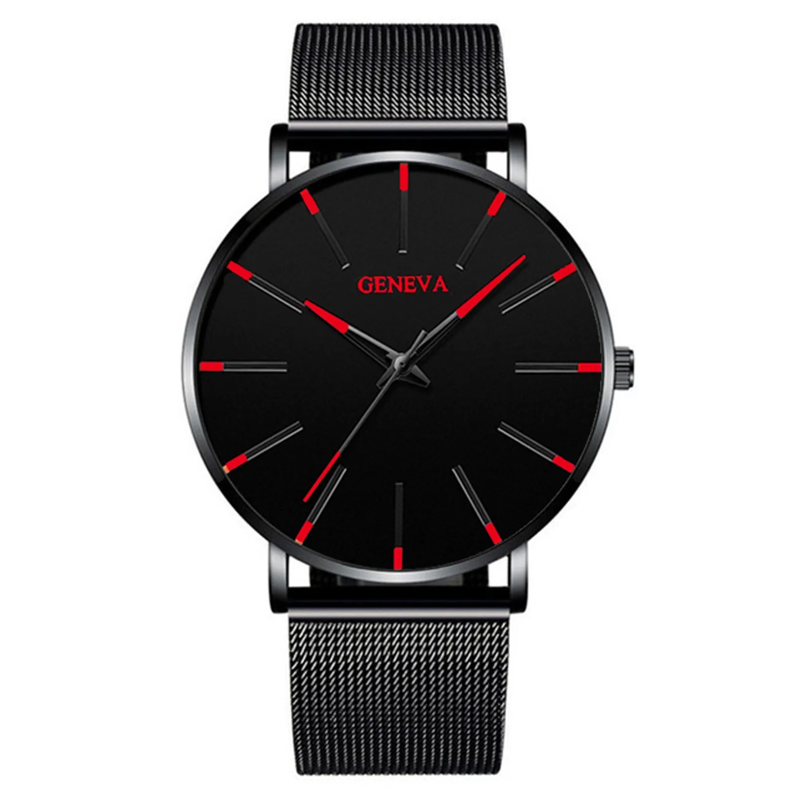 Hot Selling Men's Leather Mesh Strap Watch New Arrival Minimalist GENEVA Design Watch Trendy Sleek Stylish Precise Wristwatch