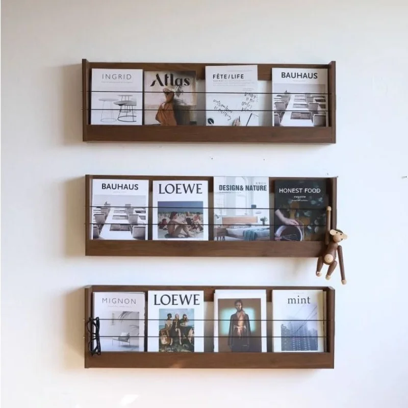 Bookshelf wall mounted shelf magazine rack storage rack living room wall decoration simple book and newspaper display rack