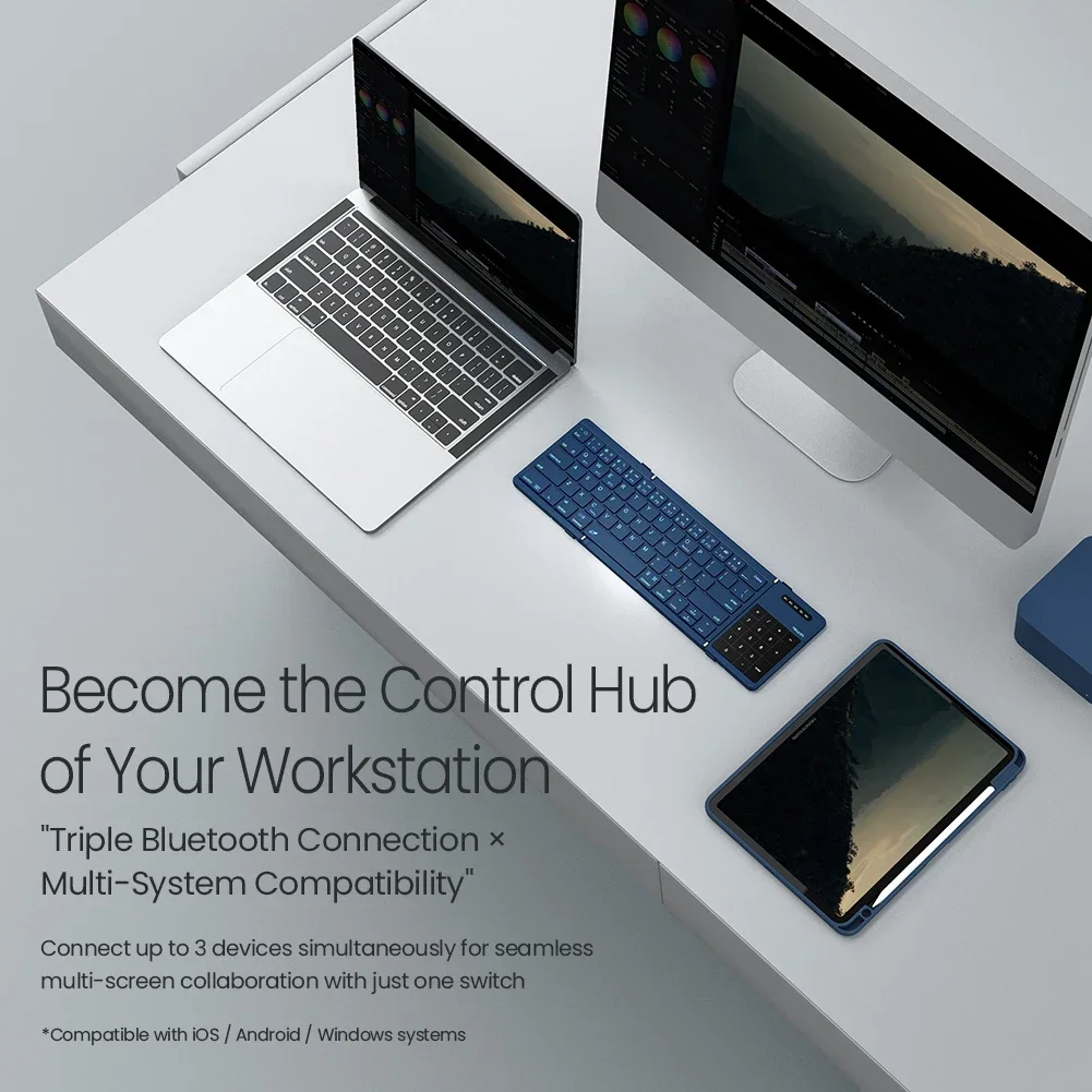 NILLKIN Foldable Wireless Bluetooth Keyboard Rechargeable Folding Portable Keyboards for PC Mac Smartphone Windows iOS Android