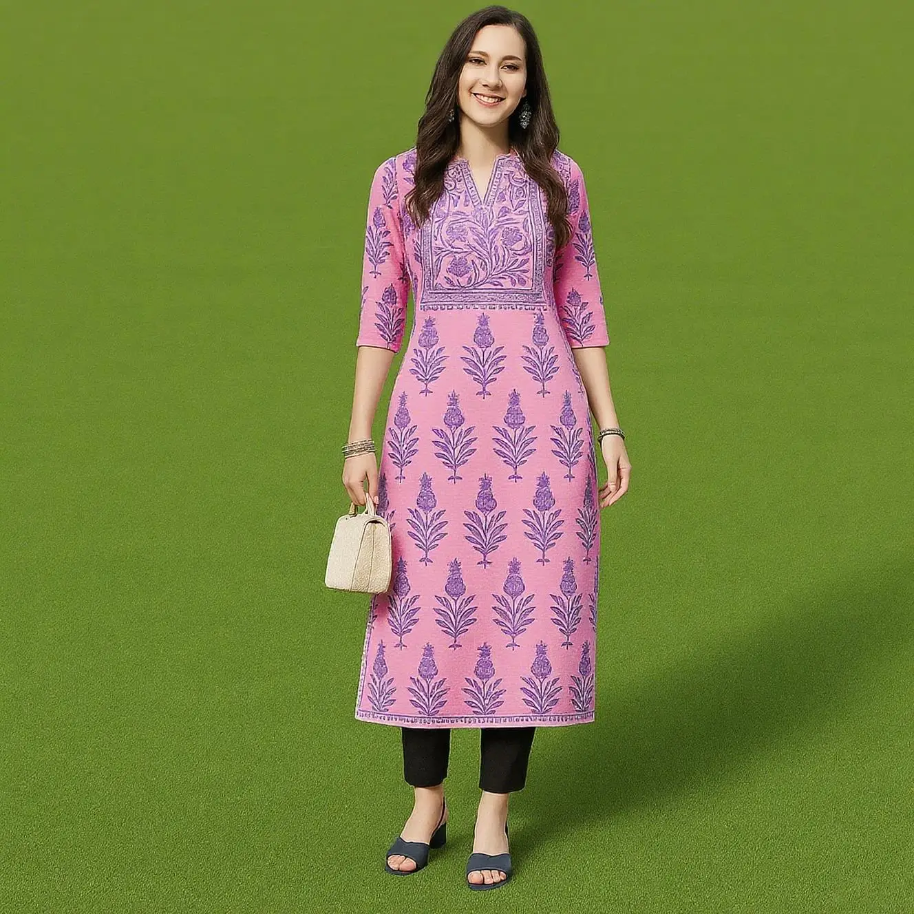 كورت نسائي عصري وأنيق بأكمام طويلة أنبوب مستقيم كاجوال برقبة على شكل حرف V نمط طاووس هدية إسلامية #2