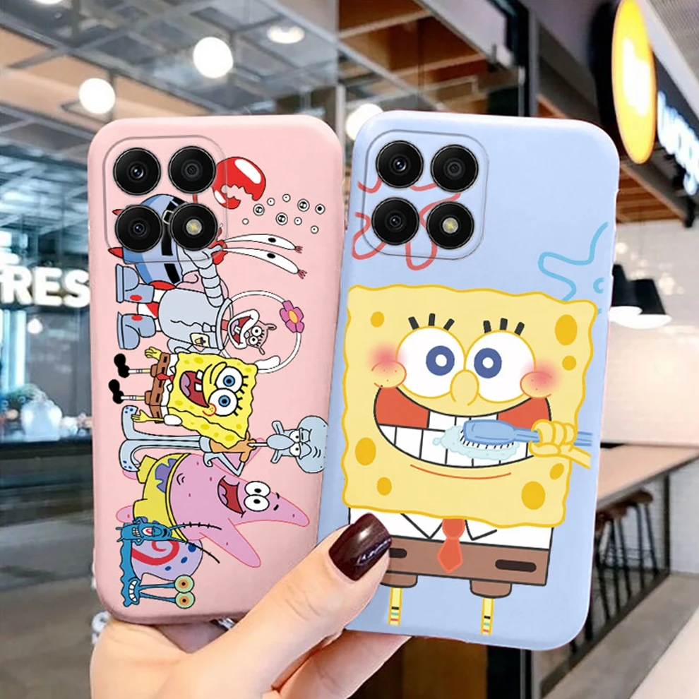 Funny Cartoon SpongeBob SquarePants Phone Case for Huawei Honor X8b Patrick Star Squidward Tentacles Silicone Shell Back Cover