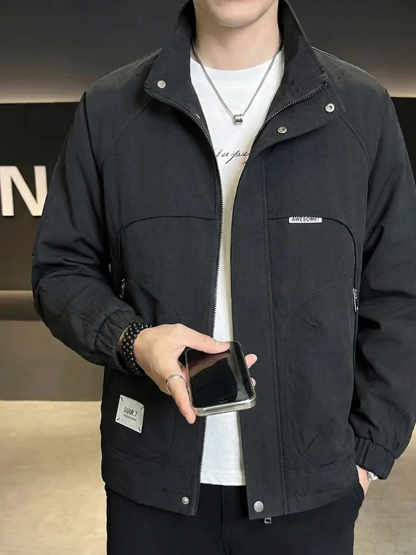 

Весенняя молодежная куртка с принтом и воротником-стойкой, повседневная, с длинными рукавами, мужская верхняя одежда на молнии, ветрозащитная, из полиэстера, модная, стритстайл