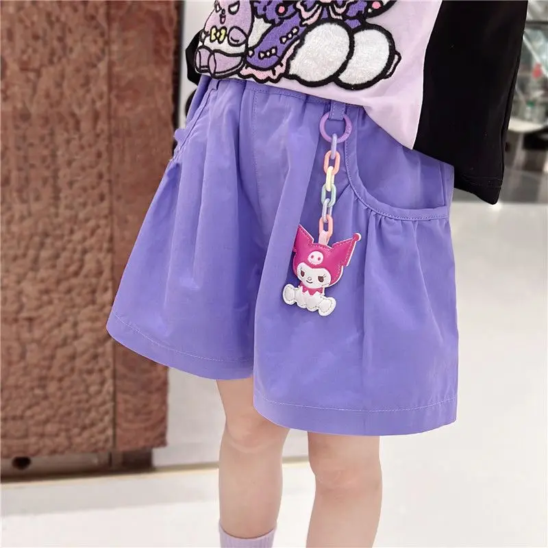 Anime Sanrioed Girls Short Sleeve Short Two Piece Set Cartoon Cotton Suit Kawaii Kuromi Child Casual Fashion Summer Kids Clothes