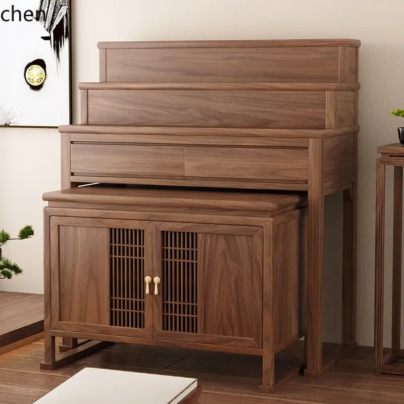 r5.21 black walnut wood offering table incense altar household three-tier solid wood   wealth god worship table buddhist niche