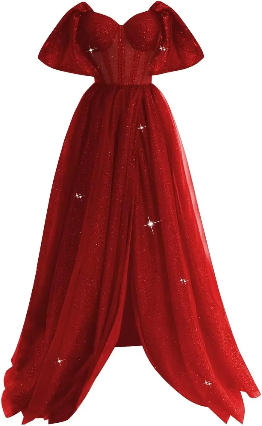 

Off Shoulder Tulle Prom Dresses 2026 Sparkly Long Ball Gowns A Line Sweetheart Formal Evening Dress with Split Party Dresses