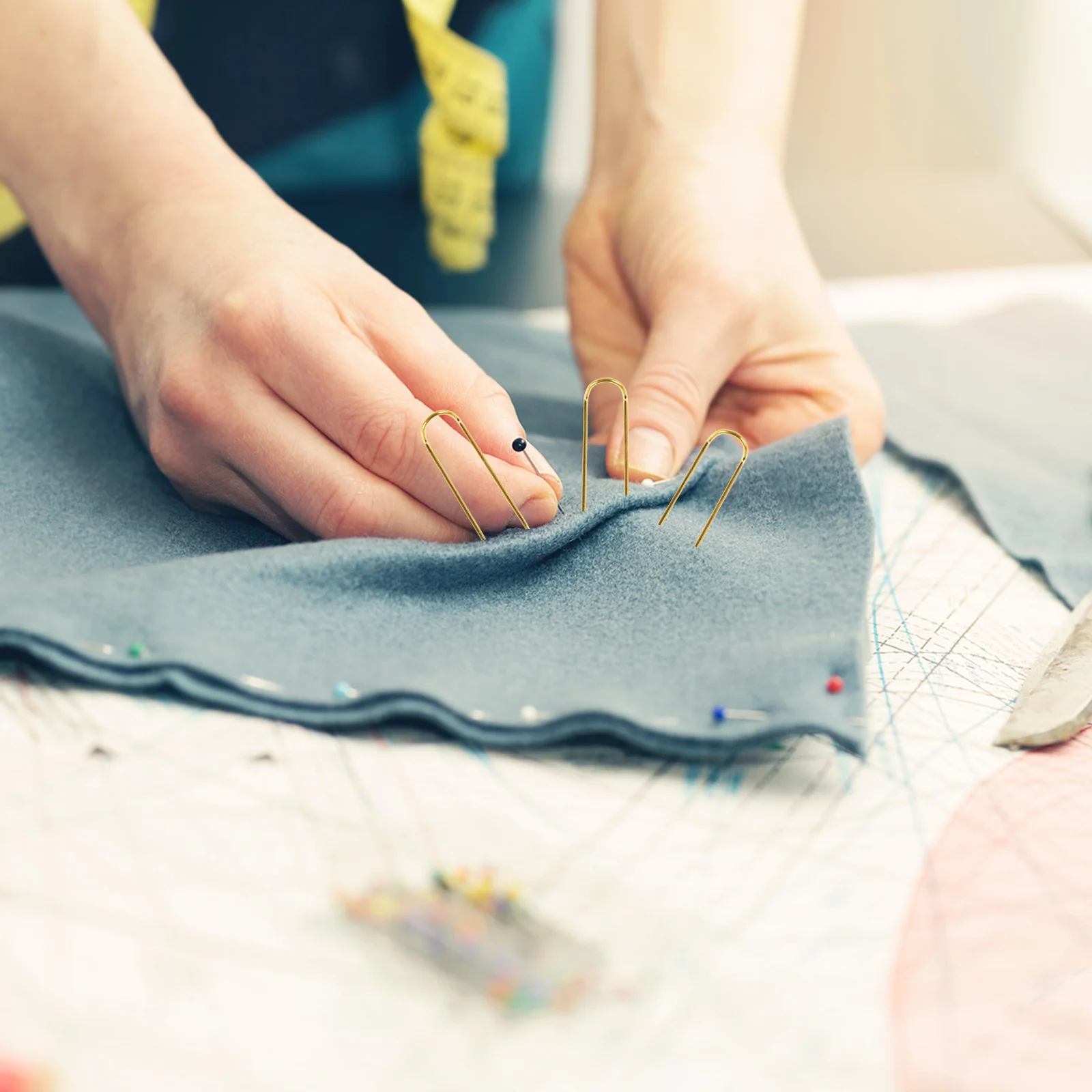 

100Pcs Curved U Shaped Pins for Hand Sewing Projects Precise Work Durable Metal Material Double Pin Fixation Long Lasting