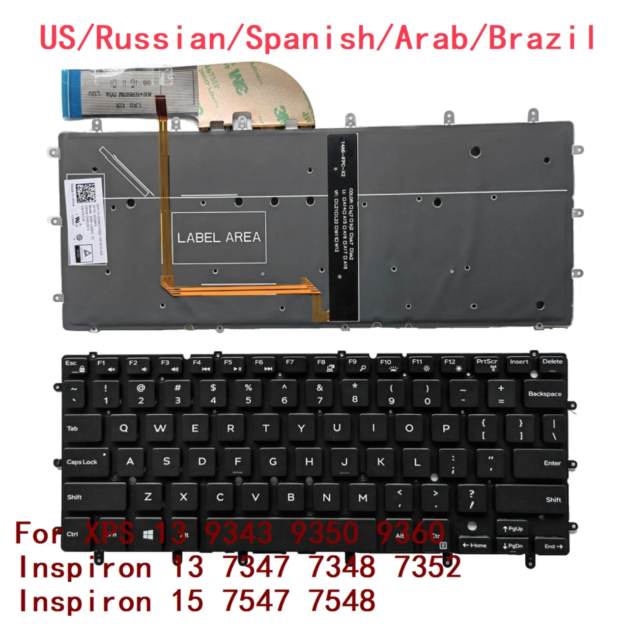 US rosyjski hiszpański arabski brazylijski podświetlana klawiatura dla Dell XPS 13 9343 9350 9360 Inspiron 13 7347 7348 7352 Inspiron 15 7547 7548