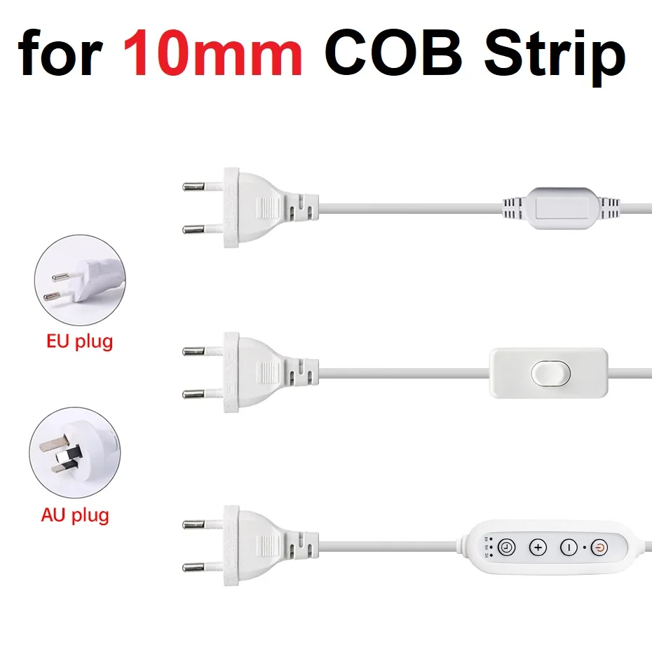 220V EU/AU Plug for COB LED Strip Connector Supply Power Plug with ON OFF Button Switch/Dimmer Switch Plug Cable Accessories