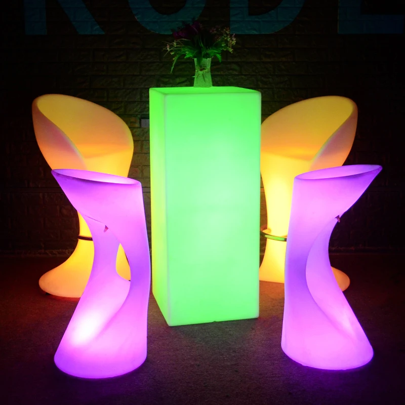 Light Up Color Changing Futuristic Modern Tables 45x45x110cm Luminous Pillar Table LED Lights Bar Table With Remote Control