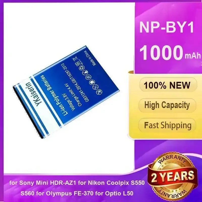 For Sony Mini Hdr-AZ1 Nikon Coolpix S550 S560 Olympus FE-370 Optio L50 Reliable Power NP-BY1 Camera Battery 1000Mah