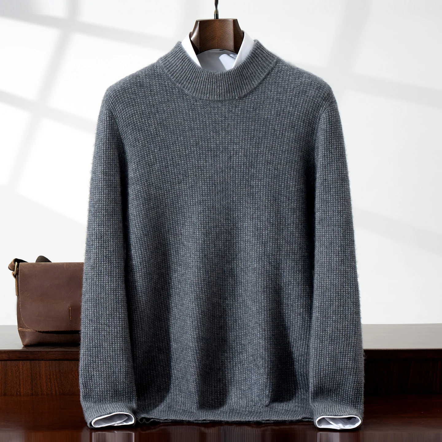 ZOCEPT Maglione da uomo in cashmere di alta qualità invernale addensato caldo lavorato a maglia a costine business casual pullover maglione con collo a lupetto