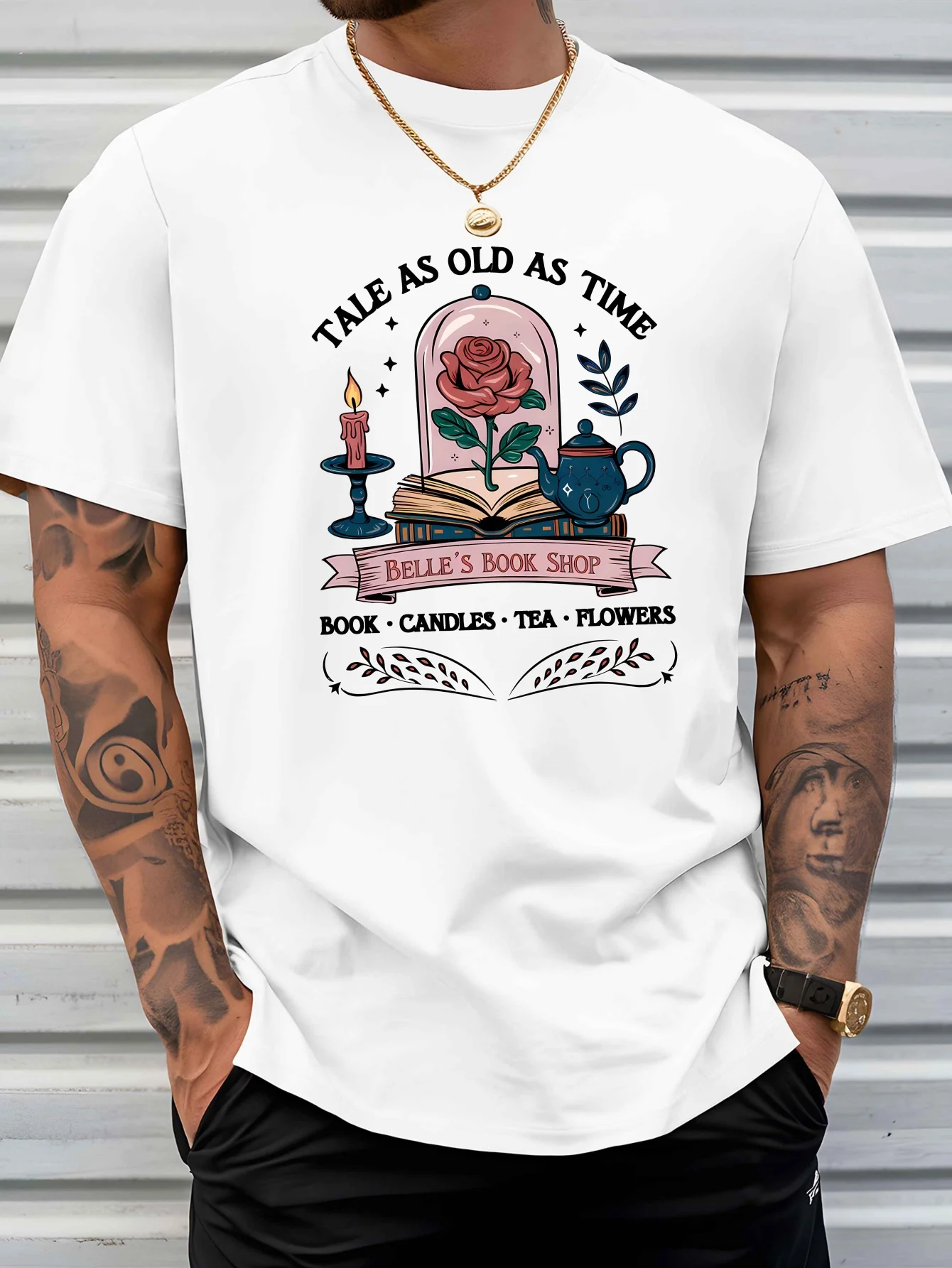 Tale As Old As Time Belles Book Shop Enchanted Rose Graphic Men Crew Neck T Shirt Book Lover Print Short Sleeve Cotton Daily Tee
