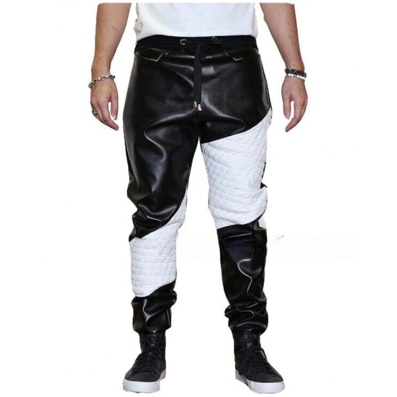 NEW Designer Men Genuine Lambskin Real Leather Pant Quilted Fashion Trouser