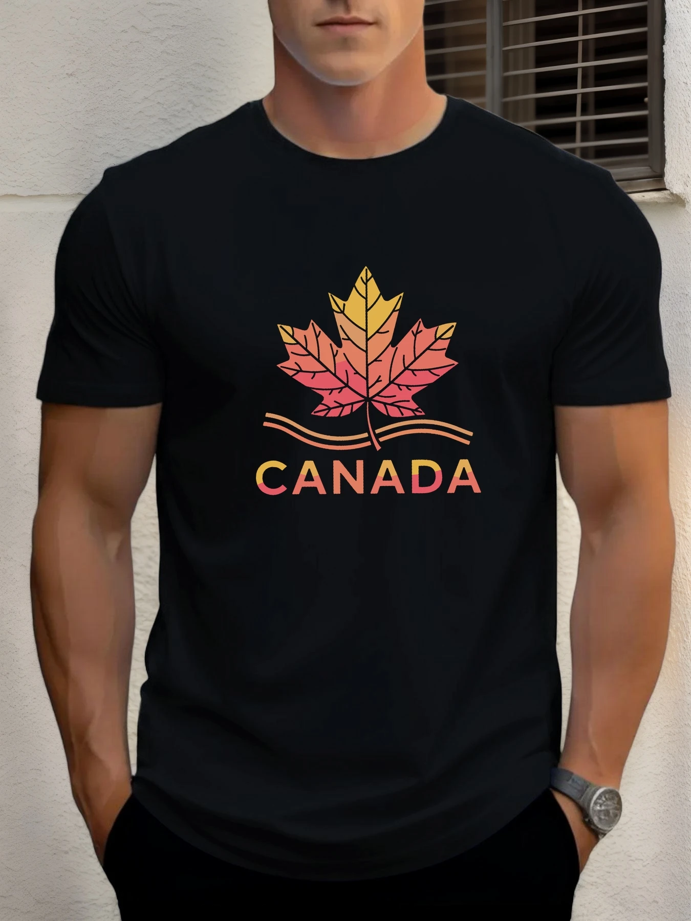 

Мужская хлопковая футболка в стиле поп, летняя футболка с круглым вырезом и короткими рукавами, дышащая уличная модная крутая футболка с принтом канадского кленового листа