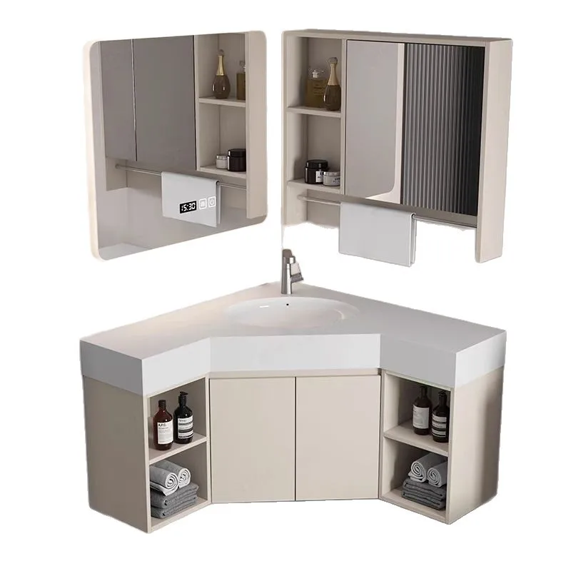 

Triangular Bathroom Cabinet Small Apartment Corner Special-shaped Solid Wood Simple Bathroom Wash Basin Cabinet Combined