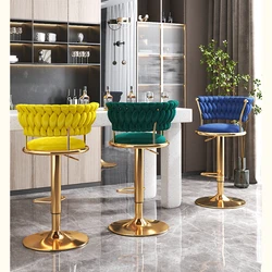 Silla giratoria de Bar de terciopelo para el hogar, taburete alto de diseño de lujo con respaldo de metal, altura ajustable, muebles de Bar