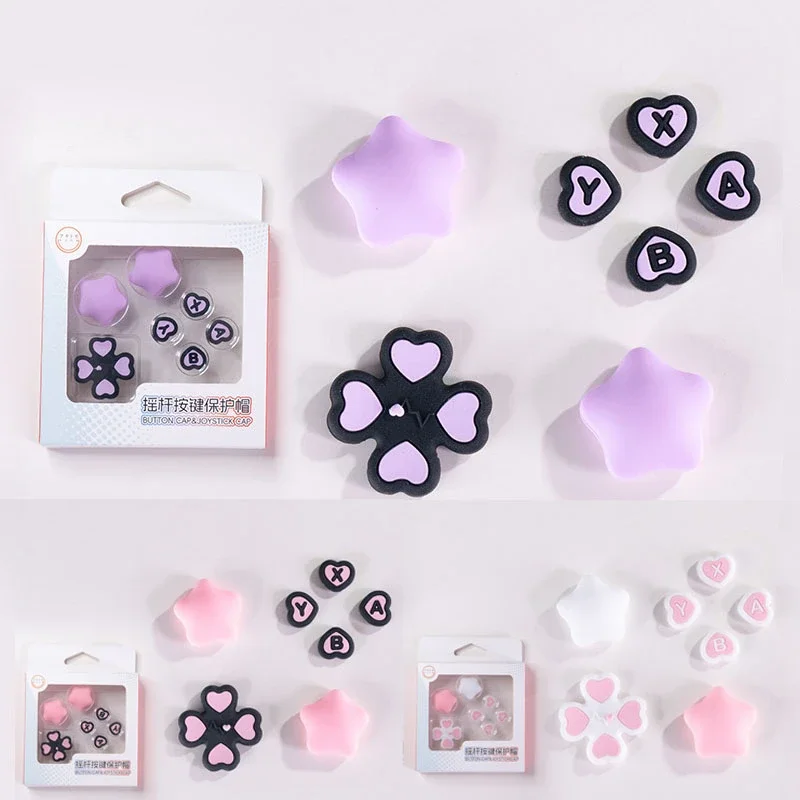 Pink Purple Love Silicone Soft D-pad Cross Button ABXY Key Sticker Skin Case for Switch Oled Joy-con Thumb Stick Grip Cap Cover