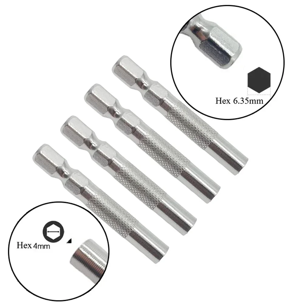 4pcs Hex Shank 6.35mm 1/4inch Hex Insert Bit Adapter To 4mm Electric Screwdriver Socket Holder Micro Bit Adapter Magnetic Holder